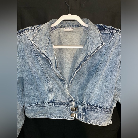 Vintage 80s Joni Blair Ruched Sleeve Cropped Denim Jacket - Picture 2 of 9